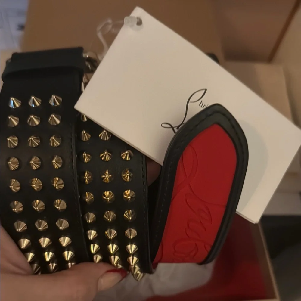 Christian Louboutin Black and Gold Studded Belt - Picture 2 of 4